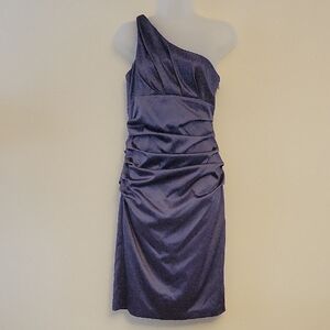Suzi Chin for Maggy Boutique Dress Sz 6 One-Shoulder Steel Gray  EUC